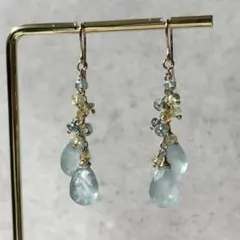 希少✳︎シンデレラアクアマリン　コーネルピン　14kgf　天然石ピアス