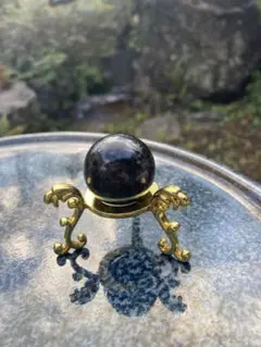 TZ473-5値下げ☆モリオン黒水晶ミニスフィア飾りメタルツリー台座