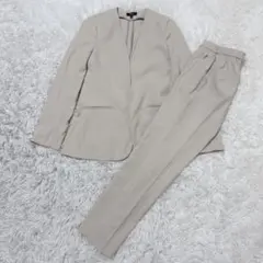 美品　セオリー　レディース　スーツ　セットアップ　ベージュ　リネン　ノーカラー