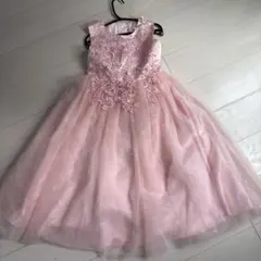 ピンク フラワー刺繍ドレス 140♡髪飾り付き♡