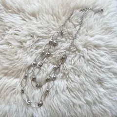 デザインネックレス　2連　シルバーカラー