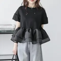 ラジエム　シアーフリル ティアード ペプラム ドッキングトップス ブラック