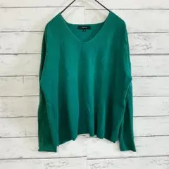 コムサイズム 春ニット Vネック 長袖 無地 レーヨン混 オフィスカジュアル 緑