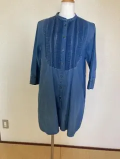 デニム刺繍入り五分袖チュニック