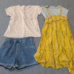 花柄トップスとデニムショーツセット