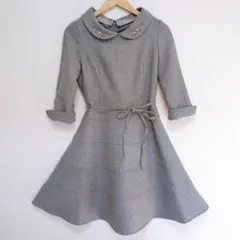 ルイルエ ブティック ビジュー付き フレアー ワンピース ラメ糸 ウエストリボン