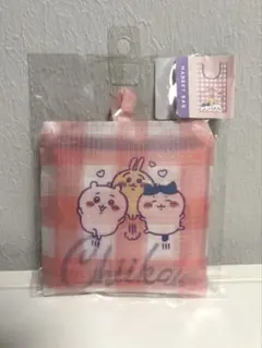 【韓国限定】ちいかわ エコバッグ 折りたたみ コンパクト ピンク チェック