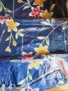 花柄 浴衣 青色 未使用