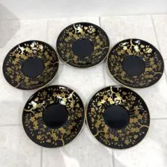 山中漆器 皿 5枚セット 植物模様　沈金のサムネイル