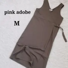 【ピンクアドベ】Vネックジャンパースカート カシュクール風 腰バックルストレッチ