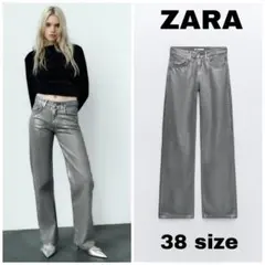 ZARA　WIDE-LEG MID-RISE フォイルディテール デニムパンツ
