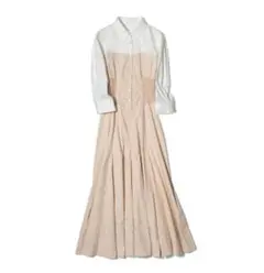 And Couture ウエストリブ切替シャツワンピース　ドッキングワンピ