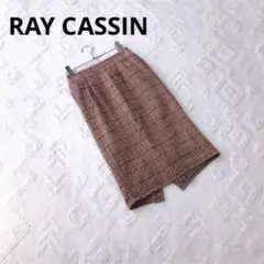 レイカズン チェック柄 F タイトスカート スリット入り ピンク ブラウン