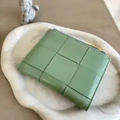 本革 財布 ラムレザー 編み込み イントレチャート風　コンパクト レディース