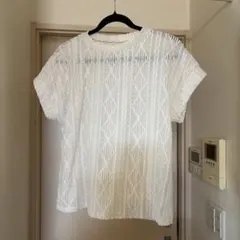 SHEIN ホワイト 透かし編み 半袖Tシャツ Mサイズ