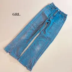 GRL ブーツカットデニムパンツ Y2K 韓国コーデ スリット ブルー S