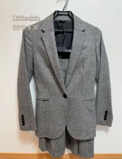 【クリーニング済】グレー チェック柄 スカートスーツ　冬用　７号