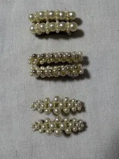 バレッタ　パールホワイトビーズ　2個✖️3セット