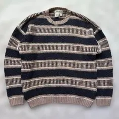 美品✨00s Eddie Bauer ボーダー コットン ニット 白タグ y2k