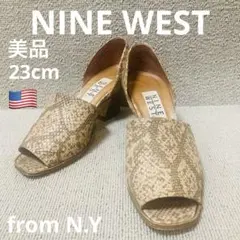 ❣️美品23cmNINEWESTエキゾチックレザー型押オープントゥパンプスNY発のサムネイル