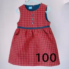 100cm ファミリア 赤 チェック ワンピース