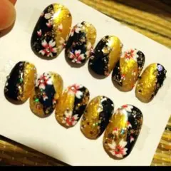 ジェルネイルチップ❦桜アートとネイビー❦春ネイル❦