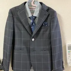 チェック柄ブレザーとストライプシャツ 120. パンツ ネクタイセット