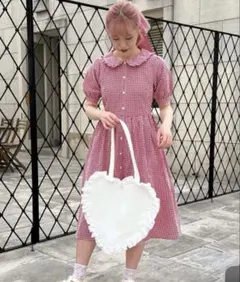 merry jenny ギンガムリボンシャツワンピース　レッド
