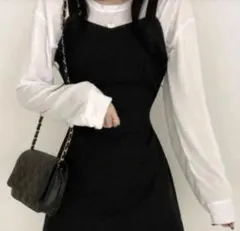 SHEIN キャミワンピ 黒 結べるリボン付き