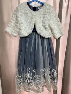 ホワイト&ネイビー 花柄ボレロ付きドレス 130cm