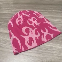 ピンク フレアパターン ニットビーニー