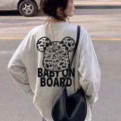 BABY ON BOARD グラフィック 長袖Tシャツ グレー