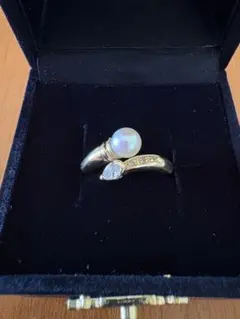 k18 4.4g リング　ダイヤ　パール　フリーサイズ刻印あり