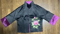 牡丹刺繍入り チャイナ風ジャケット ブラック パープルのサムネイル