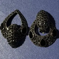 3*6様 イヤリング(61) パープル×ブラック　ストーン　ピアス