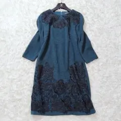 美品 グレースコンチネンタル ワンピース 36 刺繍 レース 上品 グリーン