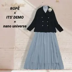 【極美品】★ROPE　ママコーデ3点　ジャケット/ブラウス/スカート　紺　水色Ｆ