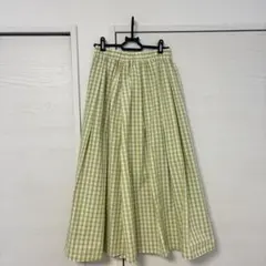 GU フレアスカート グリーンギンガムチェック
