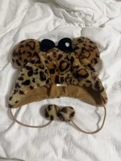 ミニー ヒョウ柄 ファー帽子