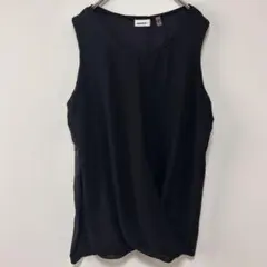 ダナキャラン ブラウス ノースリーブ クルーネック L 黒 ビスコース お出かけ