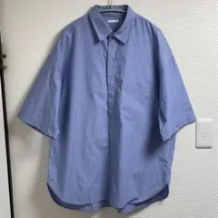 GU イージーケアオーバーサイズシャツ ストライプ ブルー M