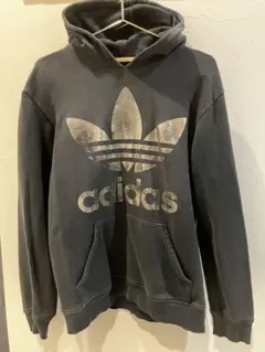 【ダメージ】adidas グレー ロゴ入り パーカー