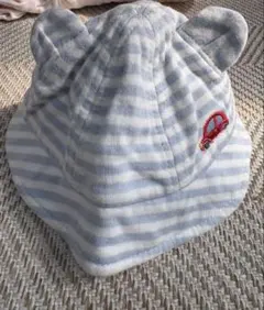 耳付き水色ストライプ帽子 42cm