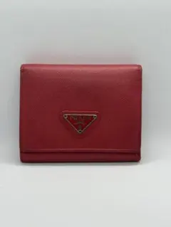 【美品】PRADA 財布　サフィアーノレザーレッド　三角ロゴプレート　プラダ