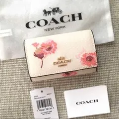 新品 COACH コーチ 定価28,600円 レザー 花柄 5連キーケース