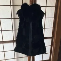 Aライン　毛皮ベスト　フォックス　羊革　フリーサイズ
