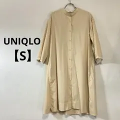 ユニクロ　コットンギャザーロングシャツワンピース　443818 ベージュ　七分袖