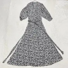 カシュクール 花柄 ロングワンピース ウエストリボン フレア 総柄 上品
