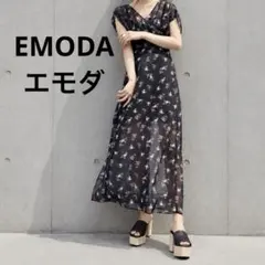 EMODA エモダ 花柄 シフォン ロングワンピース ブラック マキシ丈