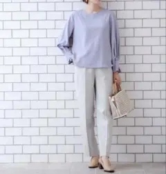 ルクールブラン センタープレスストレートパンツ ライトグレー (M)